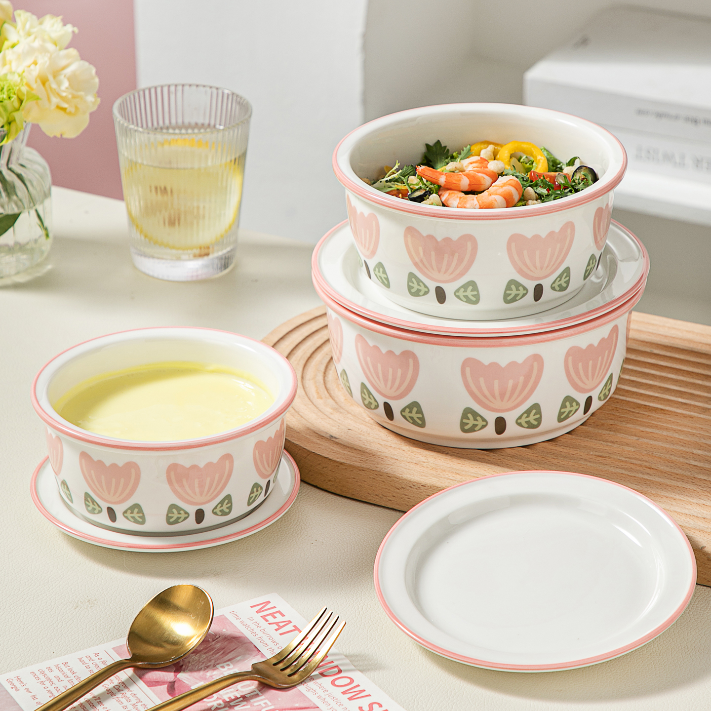 带盖的陶瓷碗微波炉专用的碗炖盅蒸蛋碗蒸蛋羹耐高温便当碗上班族