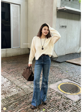 低圆领金线羊毛镂空毛衣套衫女660B52396