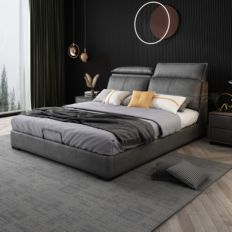 法莎蒂北欧科技布现代简约双人床软包床婚床1.8米床榻榻米主卧床