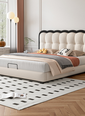 法莎蒂猫抓布双人床主卧室现代简约婚床高端奶油风泡芙软包涟漪床