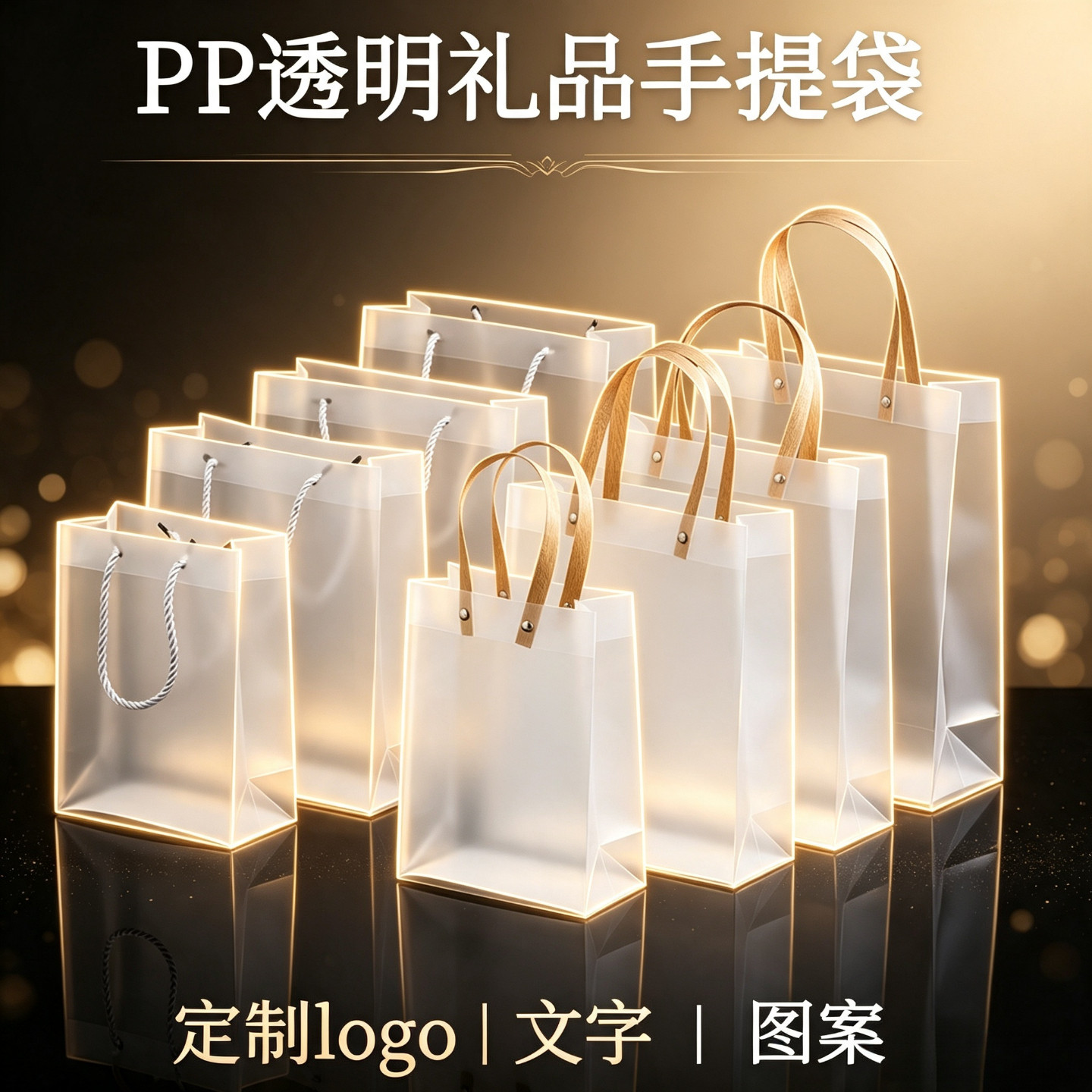 现货pp磨砂透明手提袋子印刷logo图片