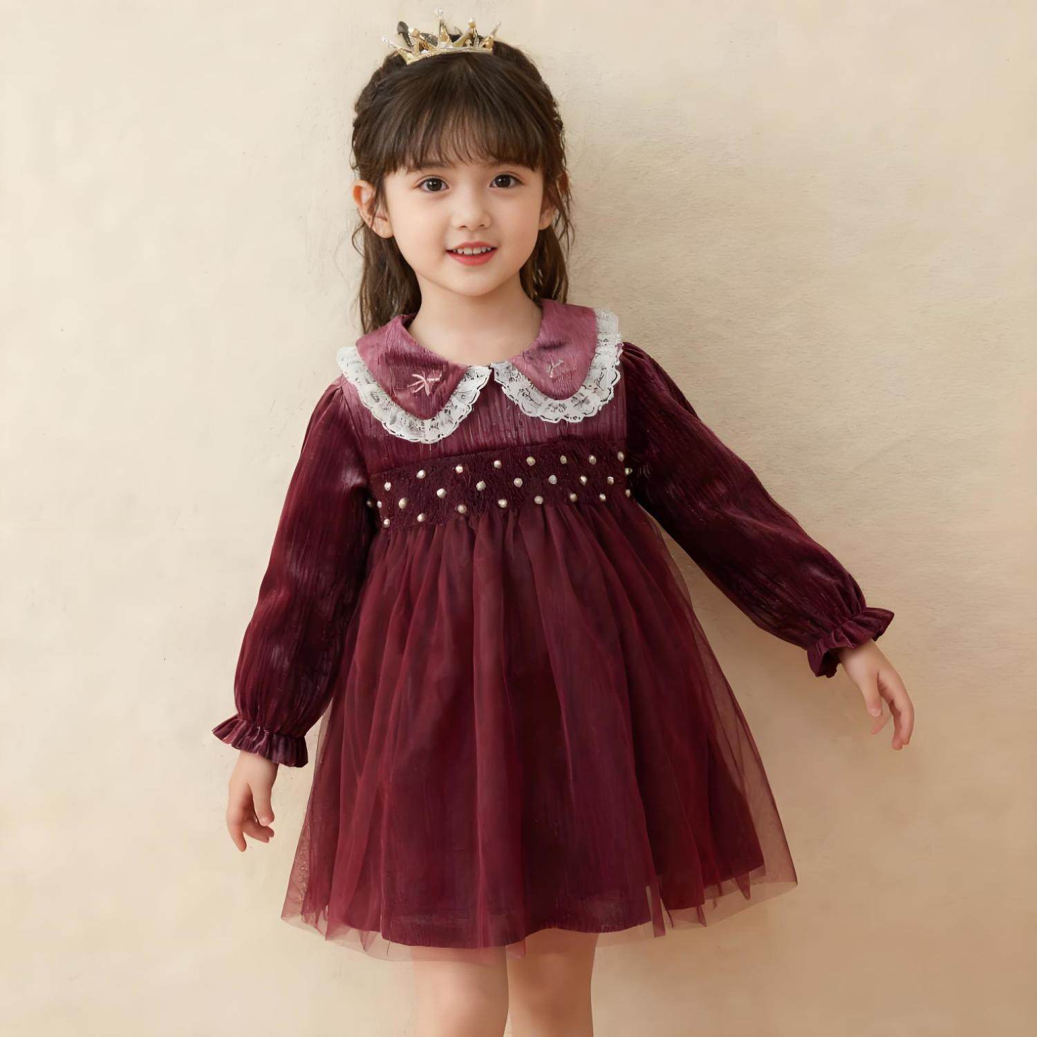 GB好孩子女童a类秋冬长袖花边裙