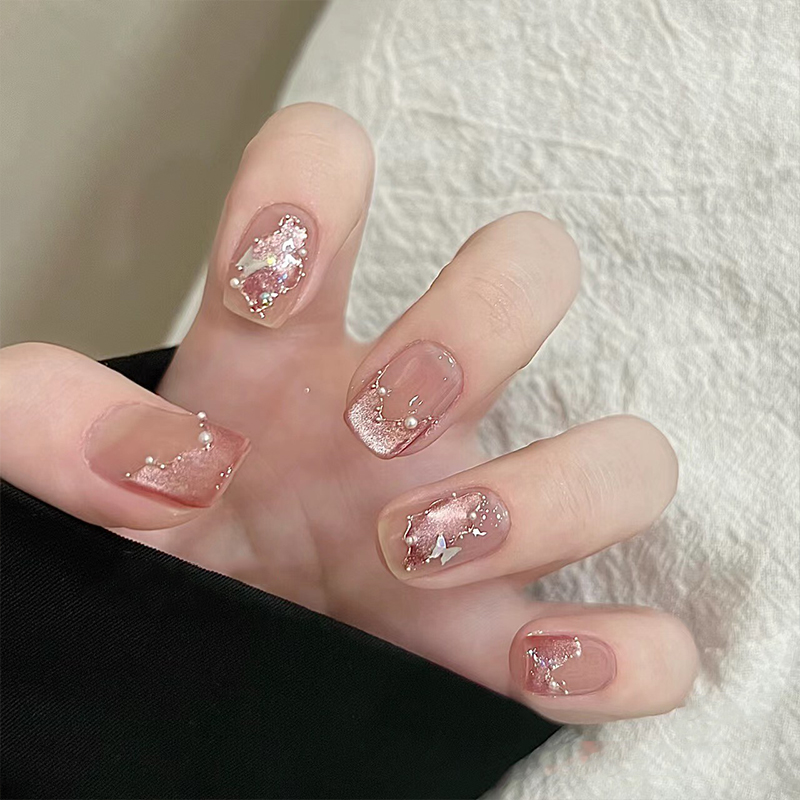 2024c新款纯手工美甲穿戴甲纯欲风设计师款猫眼短款指甲贴片