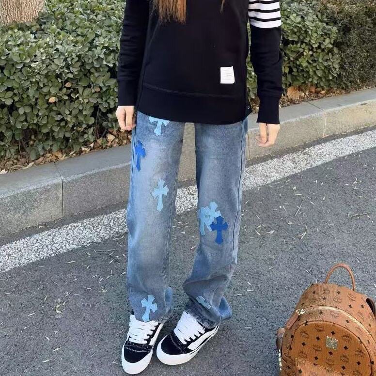 CH克罗风格十字架梵文牛仔裤男女