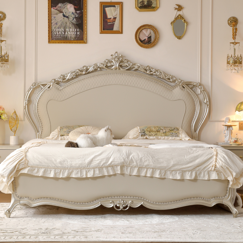 欧式真皮床美式复古法式双人床