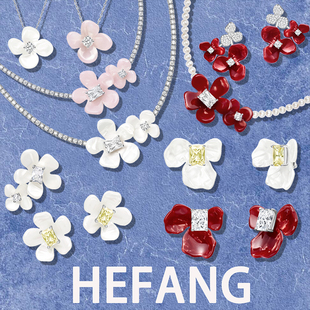 李沁同款hefang何方白鸢尾耳环女小苍兰耳钉轻奢高级感鸢尾花耳夹