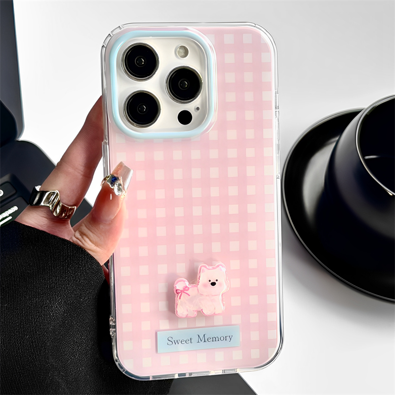 韩国格纹西高地狗狗适用iphone14/15pro苹果16手机壳11立体12pro小众13promax全包防摔保护套简约卡通高级感