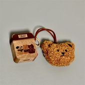 适用Airpods4耳机保护套皮质泼墨可爱小熊苹果耳机套AirPods1 2代 pro保护壳带吊坠airpods新3代蓝牙耳机壳女