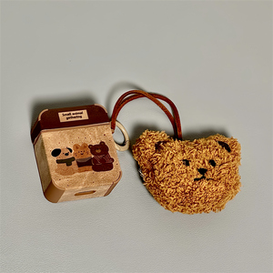 适用Airpods4耳机保护套皮质泼墨可爱小熊苹果耳机套AirPods1/2代/pro保护壳带吊坠airpods新3代蓝牙耳机壳女