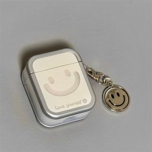 适用Airpods4耳机保护套电镀银色镂空笑脸苹果耳机套AirPods1/2代/pro保护壳带吊坠airpods新3代蓝牙耳机壳女