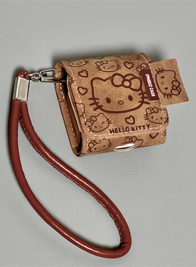 适用Airpods pro3耳机保护套秋冬棕色爱心KT猫苹果耳机套AirPods1/2代/4保护壳带挂绳airpods新3蓝牙耳机壳女