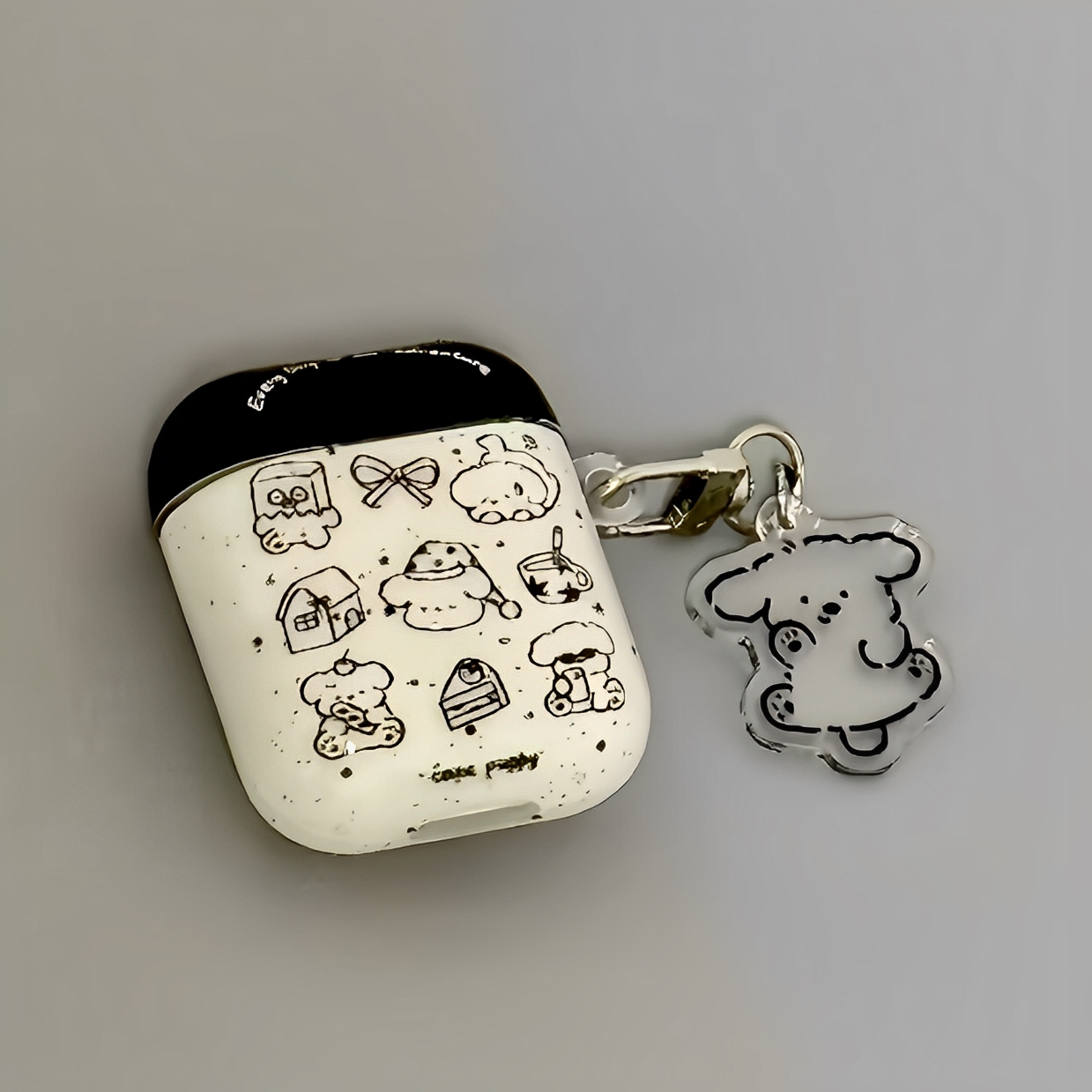 适用Airpods4耳机保护套黑色铅笔画线条狗狗苹果耳机套AirPods1/2代/pro保护壳带吊坠airpods新3代蓝牙耳机壳