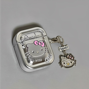 适用Airpods4耳机保护套粉色蝴蝶结猫苹果耳机套AirPods1/2代/pro保护壳电镀带吊坠airpods新3代蓝牙耳机壳女