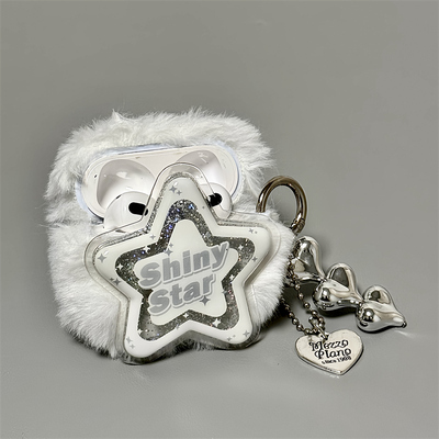 适用苹果iPhone闪粉星星耳机套