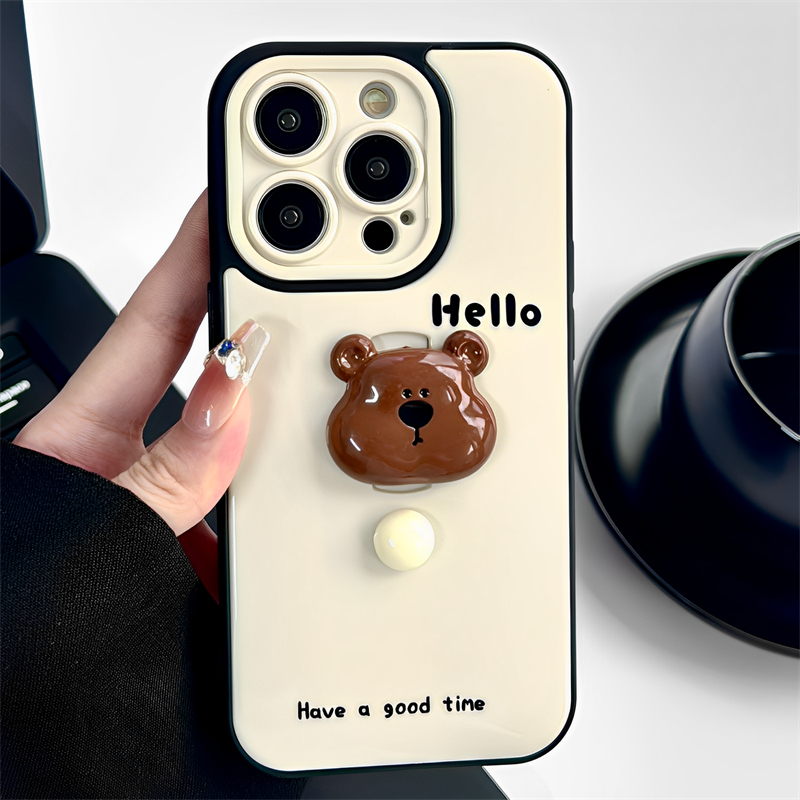 隐形指环波点小熊适用iphone16promax苹果15手机壳14创意12pro支架13pro全包镜头防摔保护套简约高级感情侣款