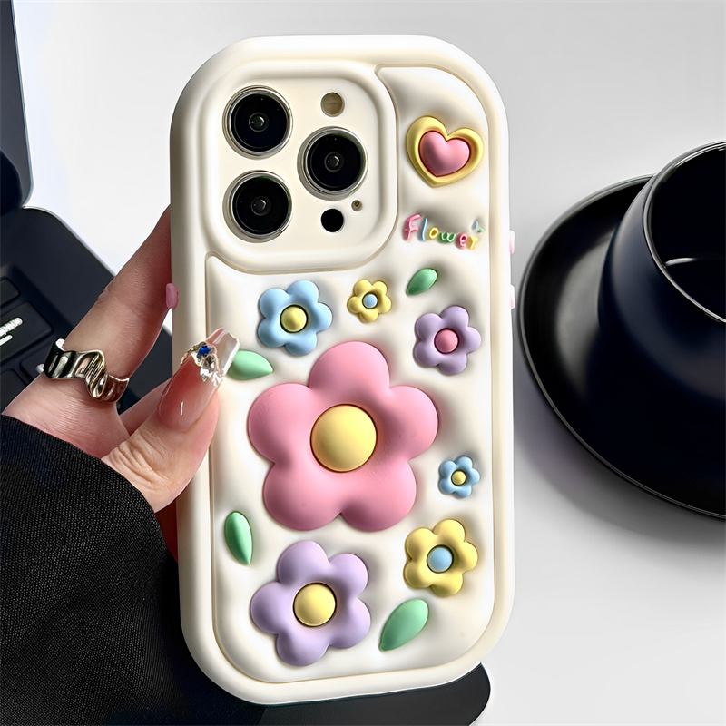 韩风清新泫雅花朵适用iphone15pro苹果14手机壳13立体14pro小众15promax全包镜头防摔保护套夏天油画女高级感