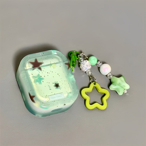 适用Airpods pro3耳机保护套夏日泼墨星星苹果耳机套AirPods1/2代/4保护壳透明带吊坠airpods3代蓝牙耳机壳女