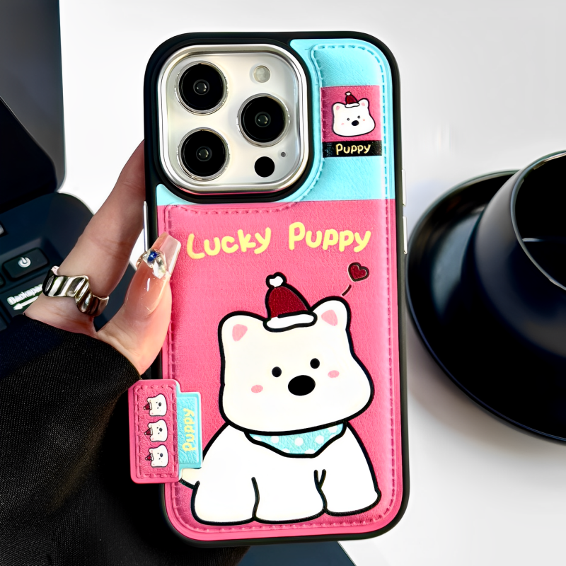电镀皮质可爱狗狗适用iphone16pro苹果15手机壳新款12趣味13proamx全包防摔保护套带支架14pro韩国卡通高级感