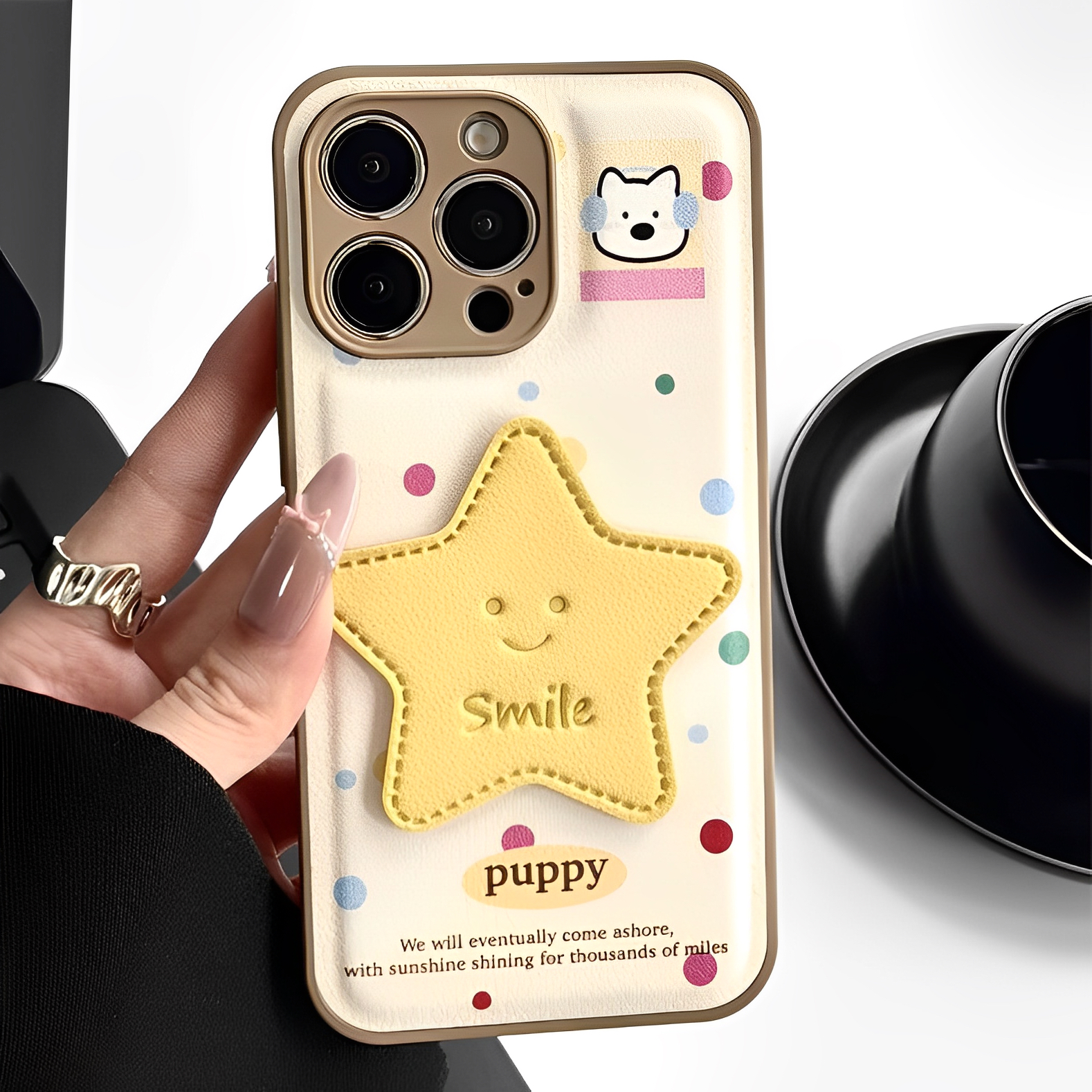 韩国波点星星笑脸适用iphone16promax手机壳苹果15皮质纹11立体12pro小众13pro腕带挂绳14防摔手机套创意女款