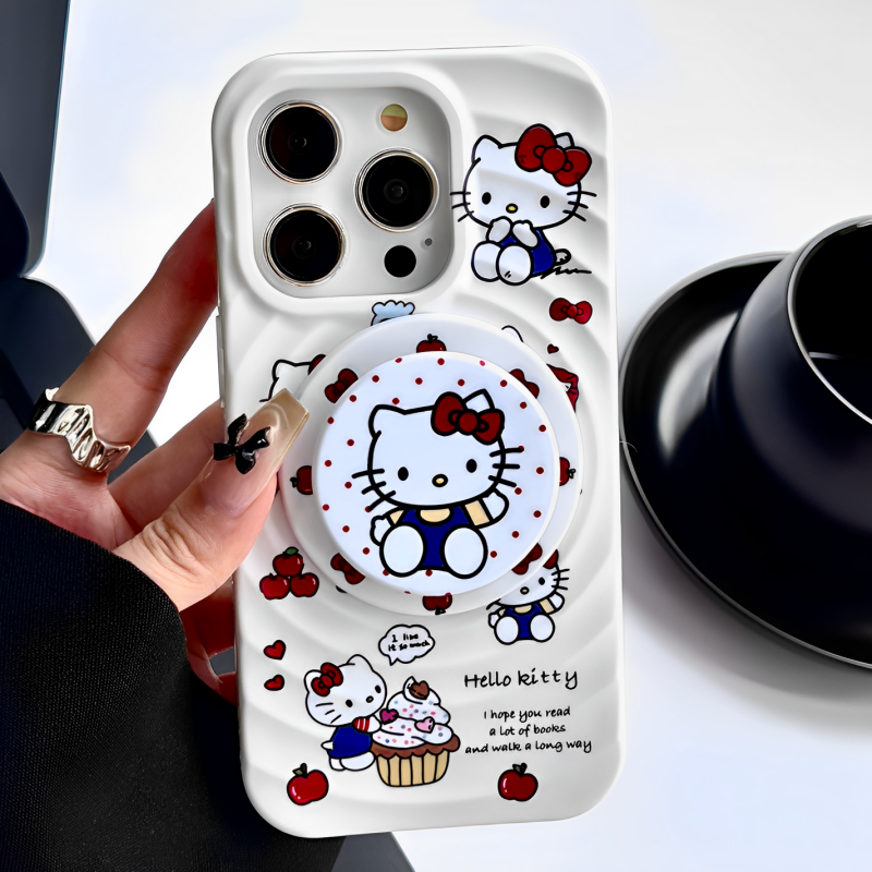 可爱红苹果hellokitty适用iphone16promax手机壳苹果15新款14pro强磁吸13带支架16pro旋涡纹防摔手机套少女心