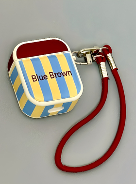 适用Airpods pro3耳机保护套皮质撞色拼接条纹苹果耳机套AirPods1/2代/3保护壳带挂绳airpods4蓝牙耳机壳女款