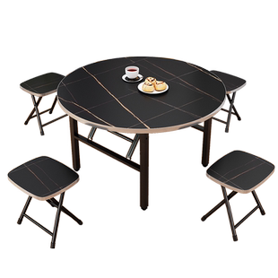 折叠圆桌餐桌家用吃饭桌不锈钢边可折叠户外便携摆摊烧烤小圆桌子