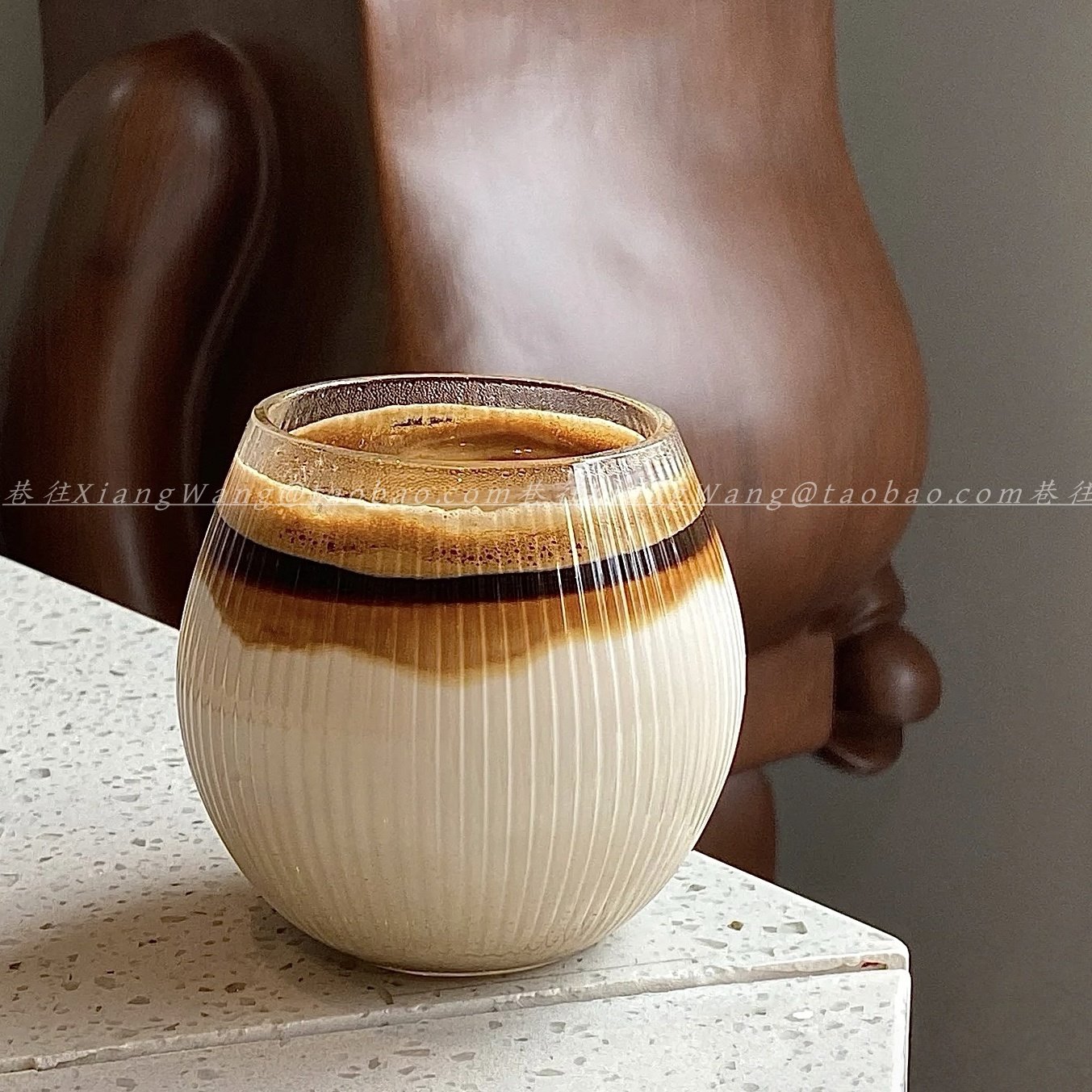 球形条纹杯复古冰美式咖啡杯