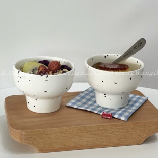 ins风创意甜品个性冰淇淋小碗陶瓷破墨点高脚碗雪糕碗酸奶水果杯