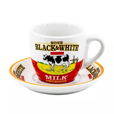 黑白杯碟港式奶茶马克杯