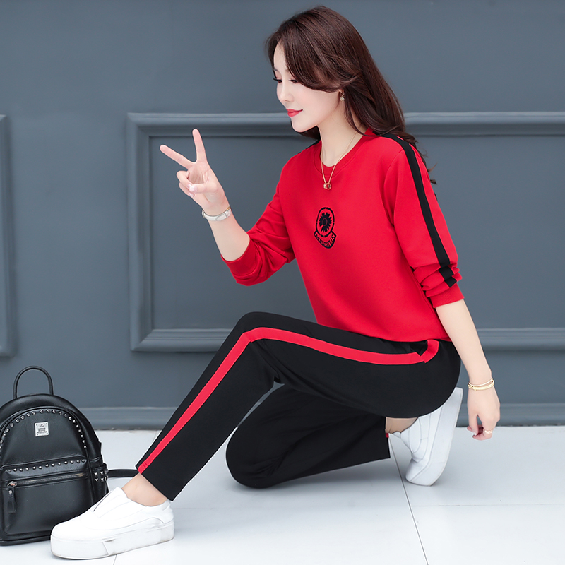 朴洛汐轻奢高品质纯棉长袖卫衣时尚休闲运动套装女秋冬跑步两件套