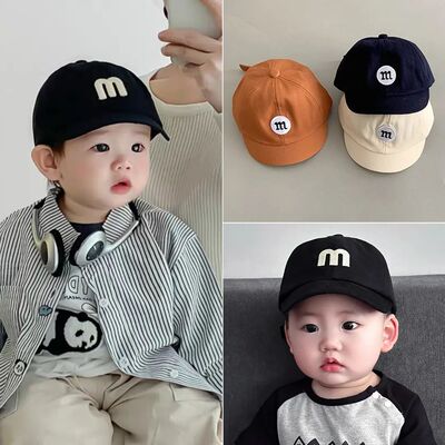 韩版M字母纯色婴儿鸭舌帽春季百搭棒球帽男女宝宝超酷儿童遮阳帽