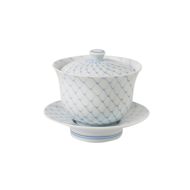 日本仿古青花特大号八宝茶三才盖碗茶杯单个功夫茶具泡茶碗带盖