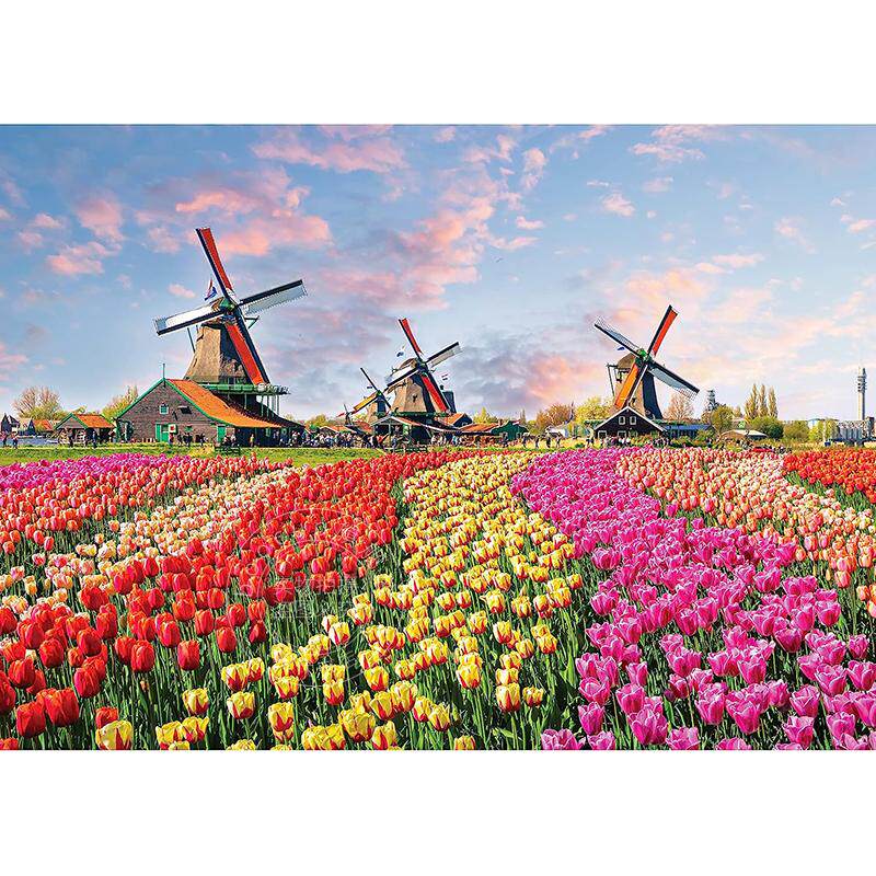 风车与郁金香拼图1000片 文创周边 Peter Pauper Press 英文原版 Windmills and Tulips 1000 Piece Jigsaw Puzzle