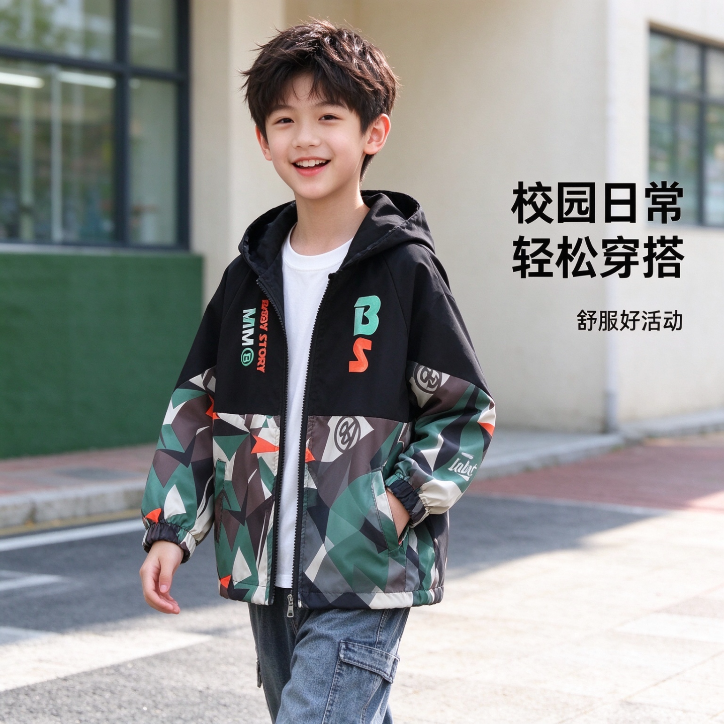 男童迷彩冲锋衣中小童2025秋款
