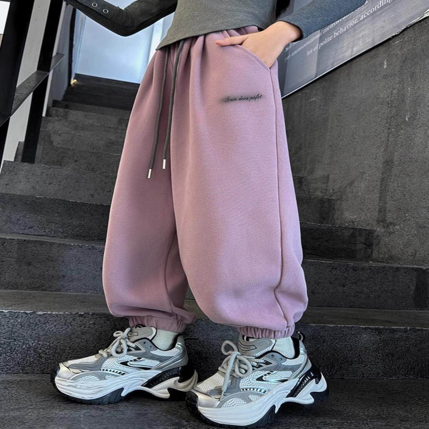 女童裤子加绒春秋款2026新款儿童时尚束脚裤中大童休闲运动卫裤潮