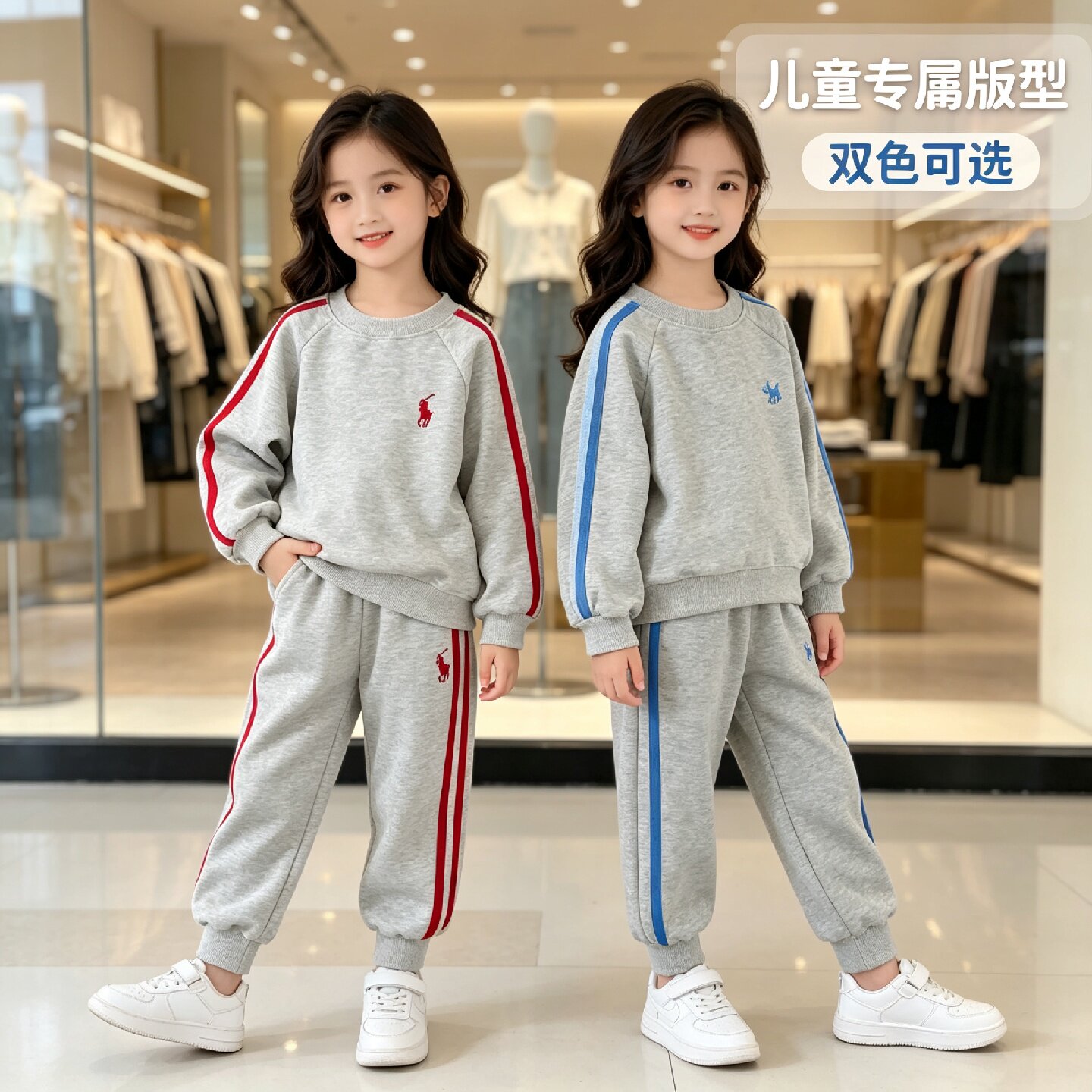 2026新款韩版儿童套装秋冬时尚条纹女童卫衣套装儿童秋季运动童装