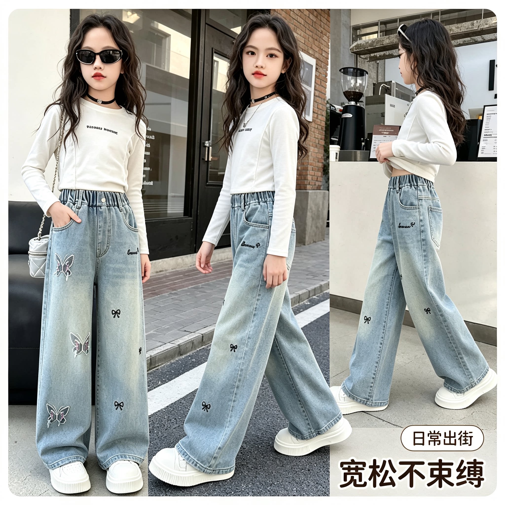 女童裤子春秋款女大童炸街阔腿裤