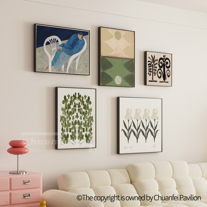 法式奶油风客厅沙发背景墙装饰画组合治愈系人物卧室床头玄关挂画