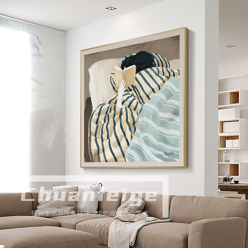 线条抽象人物沙发装饰画竖版床头落地画小众艺术卧室挂画