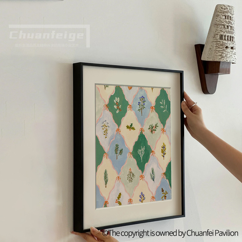 法式奶油风卧室客厅沙发背景墙壁挂画碎花复古轻奢美式餐厅装饰画