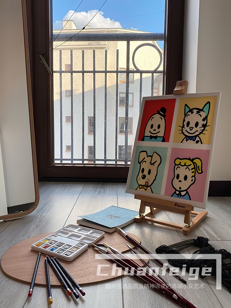 定做趣多胺装饰色画可爱岩童儿房四味格方漫画彩砂画形巴挂画图片