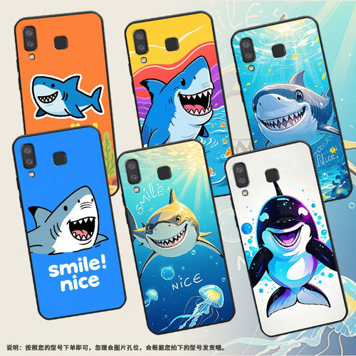 适用三星C9手机壳A3Core防摔SamsungJ4Plus漫画鲨鱼SM-J610F三星A6s高级感SM-G8870耐磨GalaxyA21s保护套