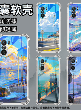 适用小米PocoC31手机壳PocoC40油画海边小米PocoC50气囊壳PocoC51时尚小米PocoC55高级感防摔硅胶保护套