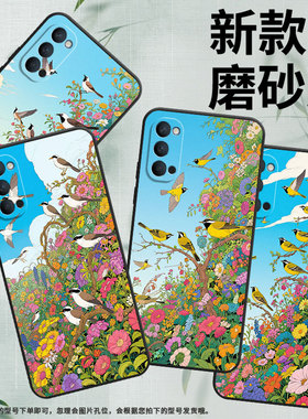 适用OPPOReno手机壳10x纯黑色PCCM00商务0pp0RenoAce保护套Ace2枝头上的鸟Reno2F高级PCKM70轻薄Reno4F软壳