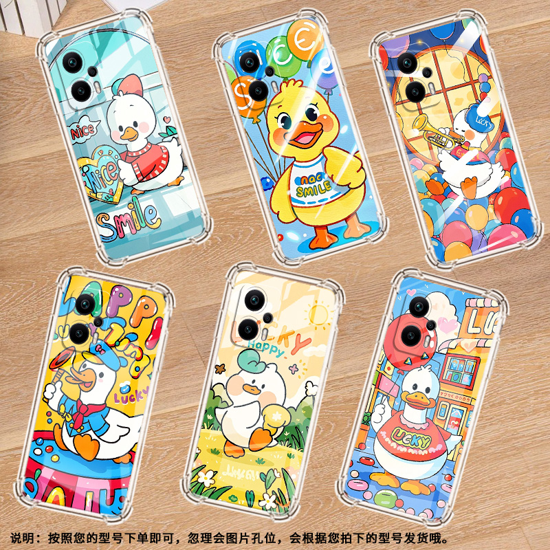 适用小米PocoX2手机壳小米PocoX5Pro卡通鸭子PocoX3NFC气囊壳小米PocoX6Neo防摔小米PocoX4Gt高级感保护套