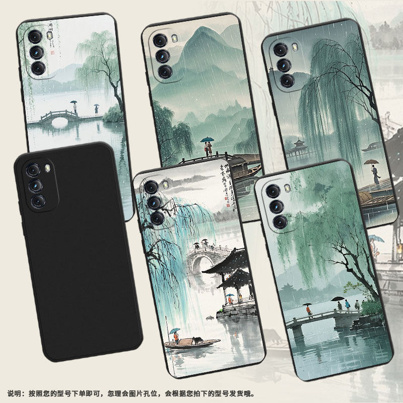 适用MOTOG5G手机壳高级感西湖美景G2022磨砂壳MOTOG5GPlus时尚摩托罗拉GPower2022中国风XT2113-2保护套