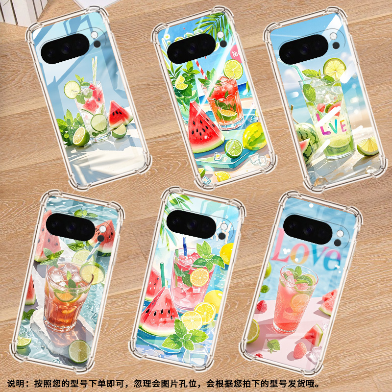 适用谷歌GooglePixel10Pro手机壳10ProXL防摔夏天冰饮气囊壳Pixel3AXL男女款Pixel4A硅胶Pixel4A5G保护套