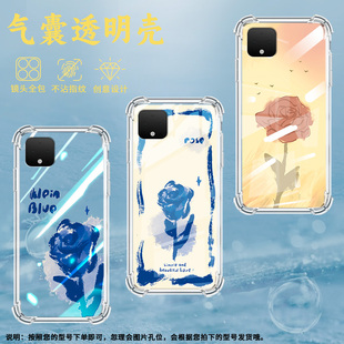 适用谷歌Pixel2手机壳Pixel2XL复古玫瑰谷歌Pixel3时尚Pixel3XL蓝玫瑰谷歌Pixel3A气囊壳防摔保护套