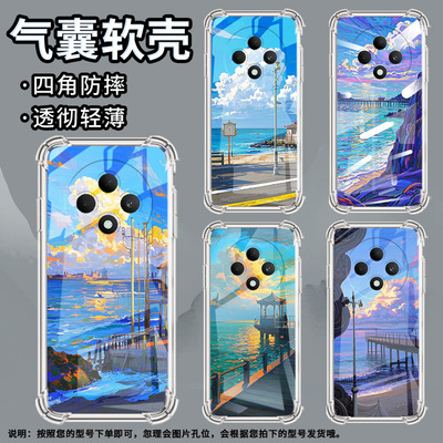 适用OPPOReno11F手机壳OPPOReno12F防摔OPPOReno12FS油画海边OPPOReno13气囊壳OPPOReno13F男女款保护套
