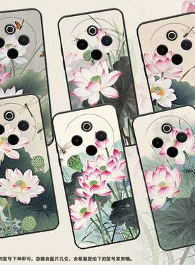 适用vivoY78手机壳Y78Plus全包边V2271A纯黑色viviY200Pro硅胶Y300Pro+耐磨粉白色荷花vivoY300Plus保护套